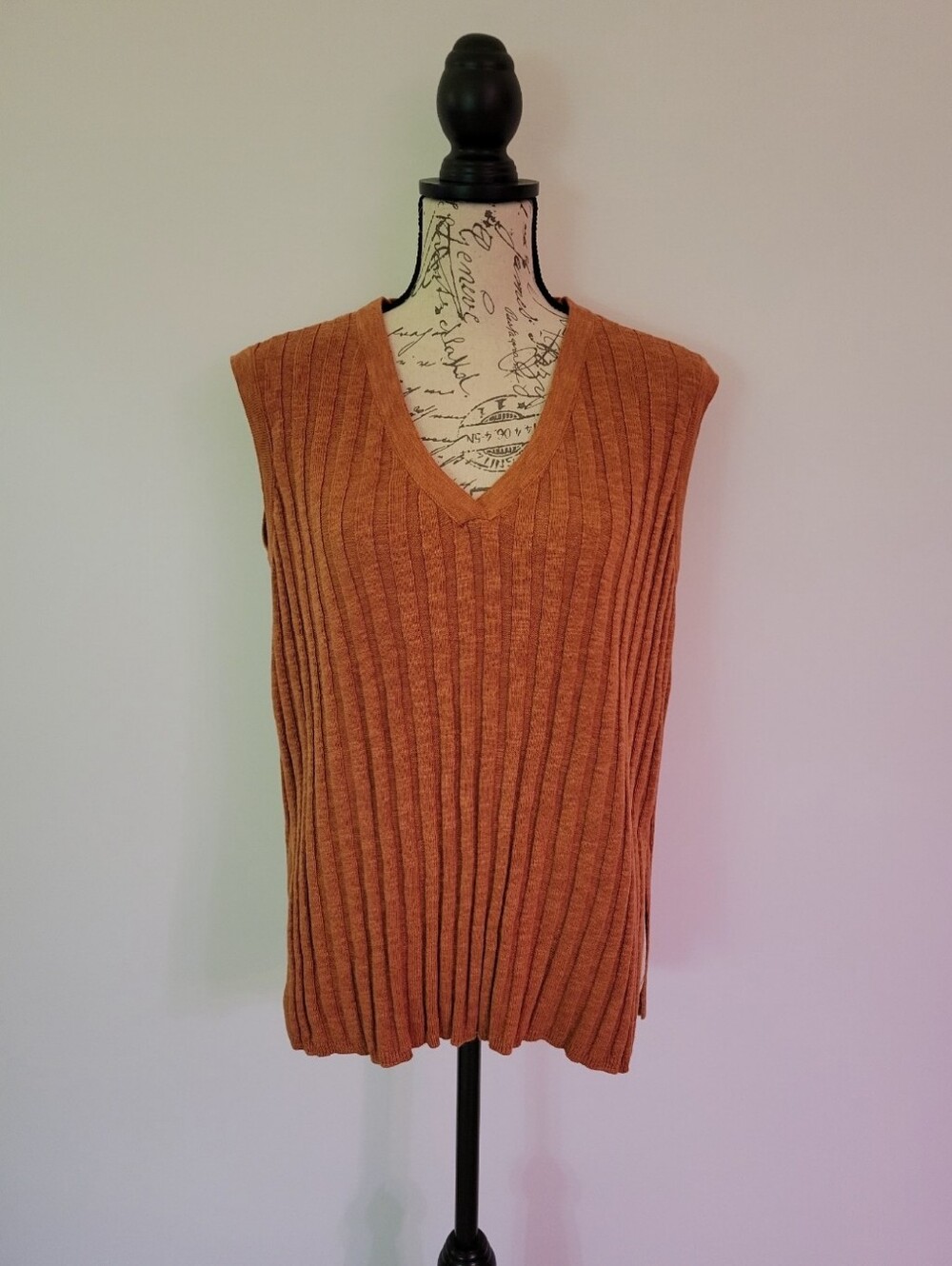 Free People Oversized Rust Ribbed V-Neck Knit Tank